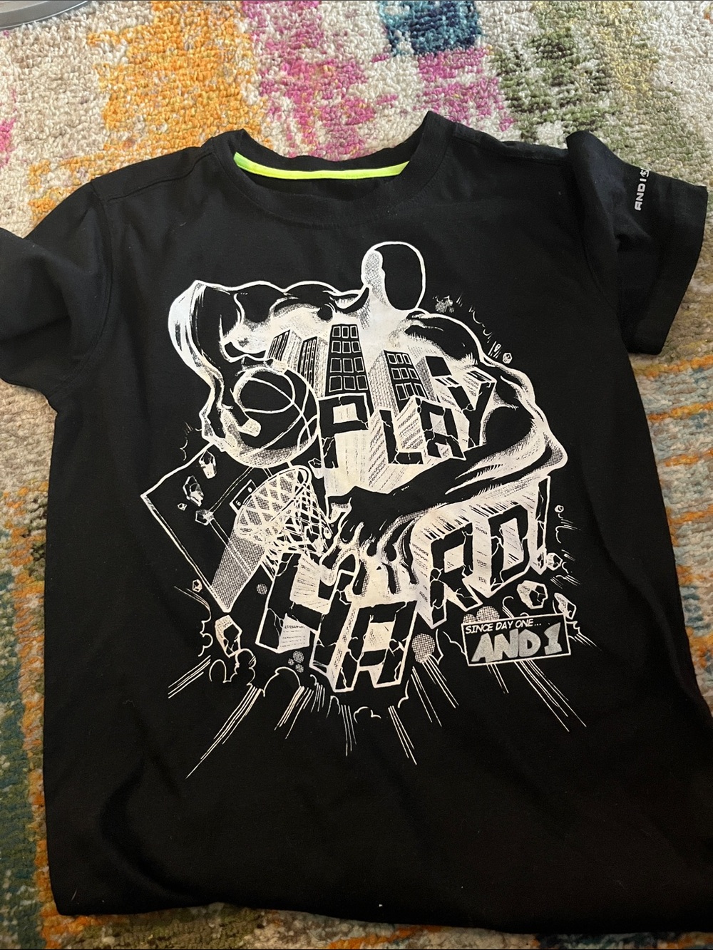 Boys Black Graphic 'Play Hard' Short Sleeve Tee sz 8